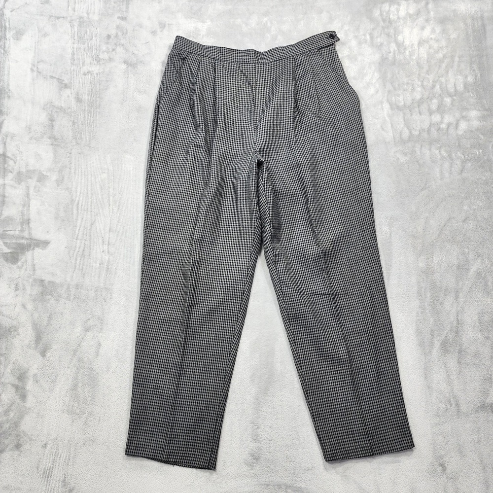 Vintage Sellecca Pants Womens 20 Gray Black Check Pleated Tapered Side Button